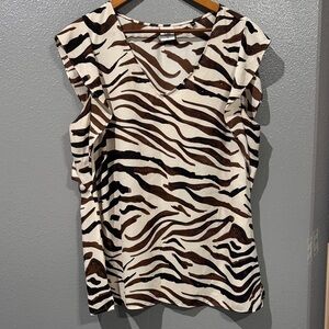 CAbi Zebra Stripe V-Neck blouse  in Brown, Dark Brown and Cream